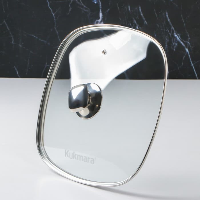 Крышка для сковороды и кастрюли KUKMARA, 28 см, квадратная, с ободом и ручкой из нержавеющей стали, стекло, прозрачная