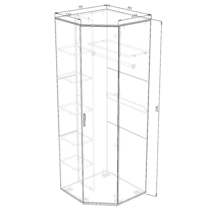 Шкаф угловой «Клик Мебель. Сопрано», 751×472×2176 мм, цвет дуб сонома