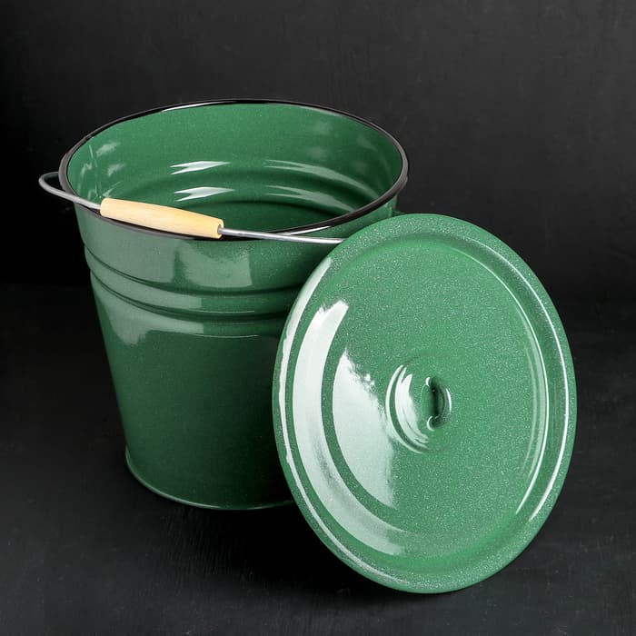 Ведро эмалированное, 12 л, с крышкой, зелёное