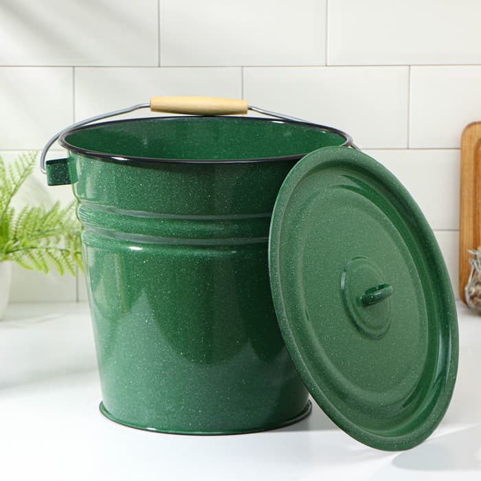 Ведро эмалированное, 12 л, с крышкой, зелёное