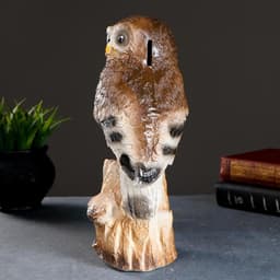 Копилка для денег «Сова на пне», коричневая, фарфор, 11×13×27.5 см