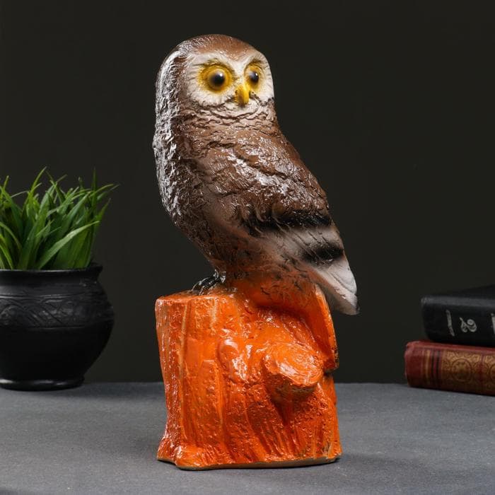 Копилка для денег «Сова на пне», коричневая, фарфор, 11×13×27.5 см