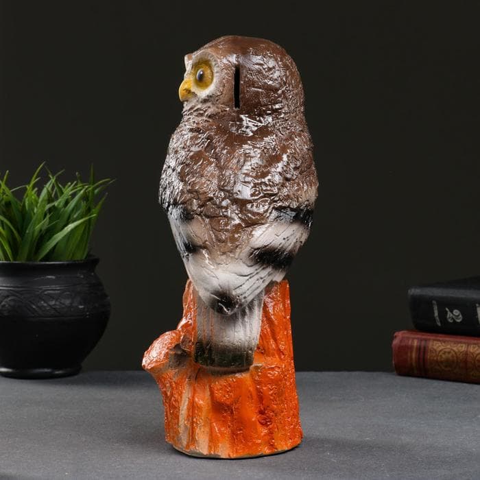 Копилка для денег «Сова на пне», коричневая, фарфор, 11×13×27.5 см