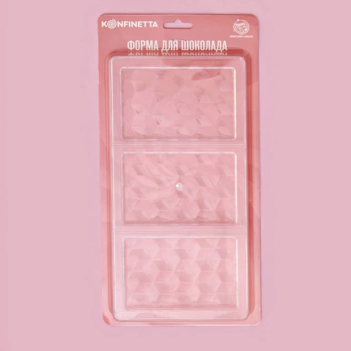 Форма для шоколада KONFINETTA «Плитка шоколада», 33×16.5×2.5 см, 3 ячейки 7.5×11.3 см, пластик, прозрачная