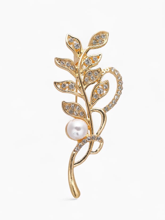 Брошь «Ветвь» с жемчужиной, цвет белый в золоте