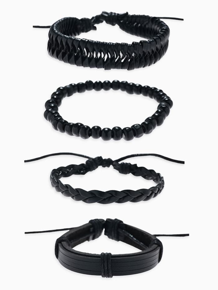 Браслеты кожаные «Батог», набор 4 шт. d=7.5 см, чёрные