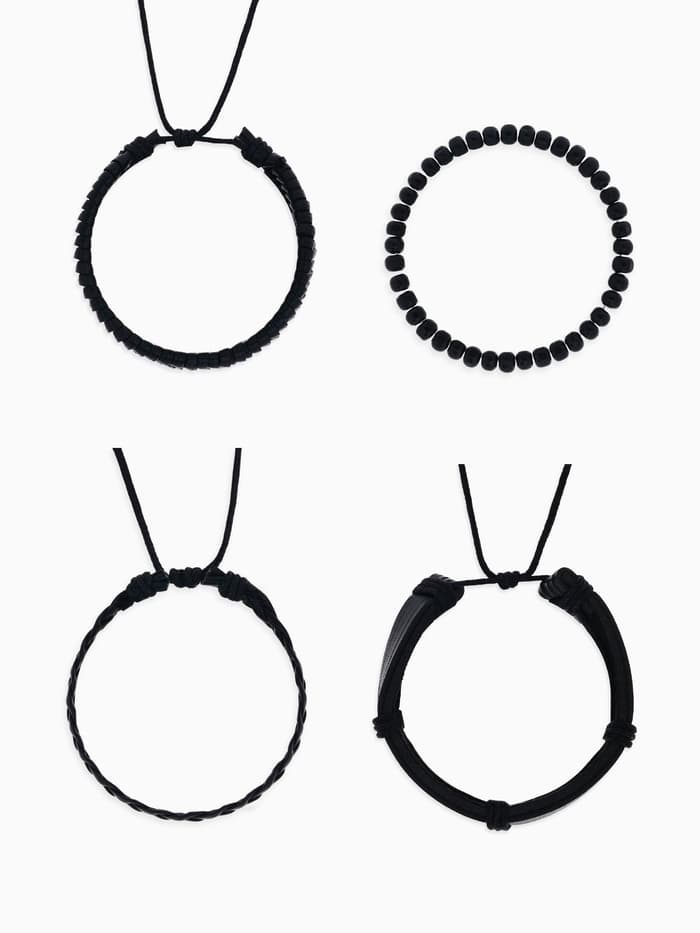 Браслеты кожаные «Батог», набор 4 шт. d=7.5 см, чёрные