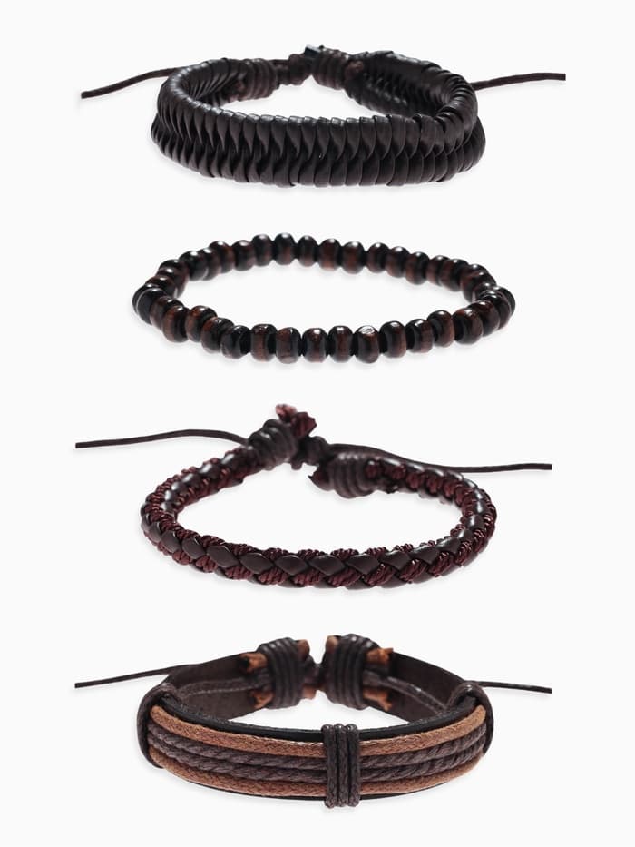 Набор браслетов «Фита», 4 шт. кожа, коричневый, d=7.5 см