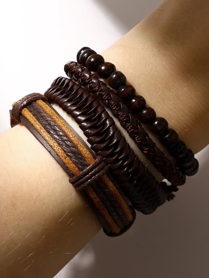 Набор браслетов «Фита», 4 шт. кожа, коричневый, d=7.5 см