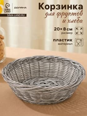 Корзинка для подачи фруктов и хлеба Доляна «Лукошко», d=20 см, пластик, плетёная, серая