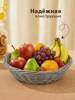 Корзинка для подачи фруктов и хлеба Доляна «Лукошко», d=20 см, пластик, плетёная, серая