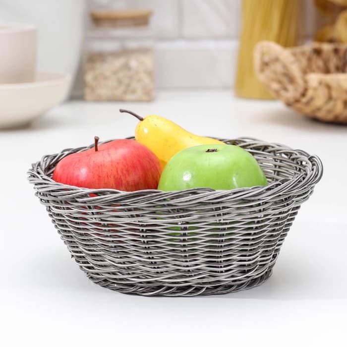 Корзинка для подачи фруктов и хлеба Доляна «Лукошко», d=20 см, пластик, плетёная, серая