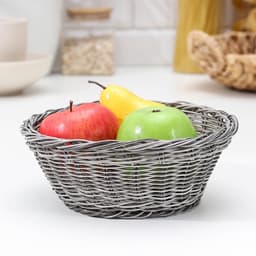 Корзинка для подачи фруктов и хлеба Доляна «Лукошко», d=20 см, пластик, плетёная, серая