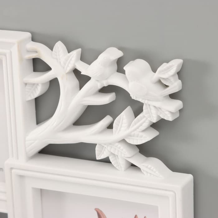 Фоторамка - коллаж на 3 фото 10×10 см, 10×15 см «Фламинго и птички», пластик, белая, 25.5×28 см