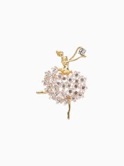 Брошь «Балерина», женственность, белая в золоте