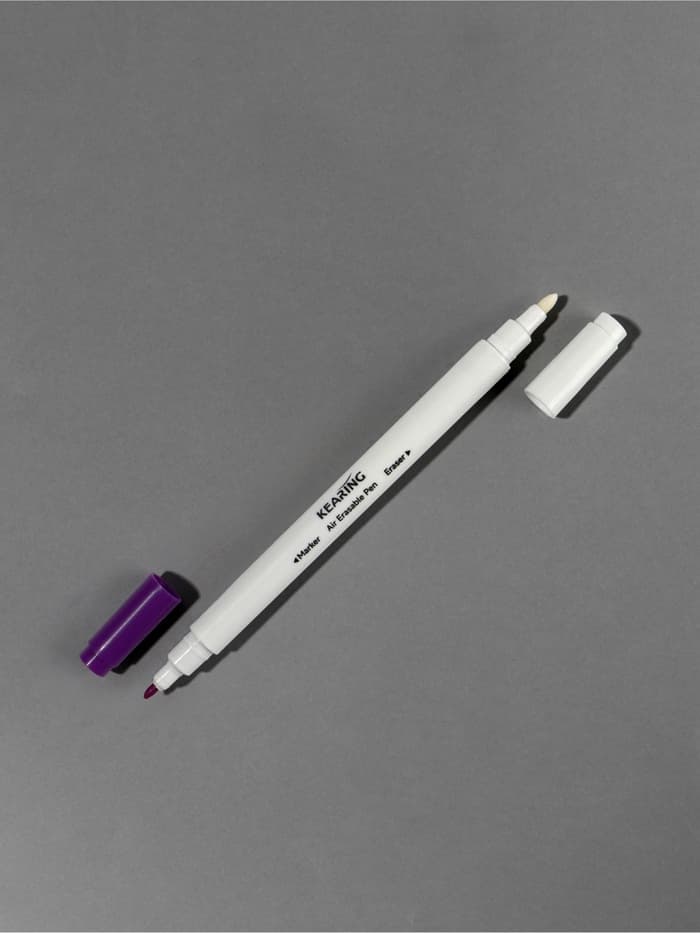 Маркер для ткани двусторонний, 16 см, самоисчезающий, удалитель чернил, фиолетовый, белый