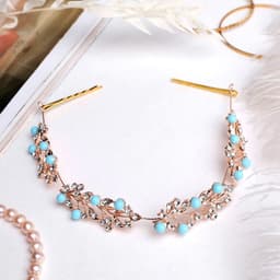 Аксессуар для волос «Моника», на невидимках, цветы с голубыми бусинами, 23 см