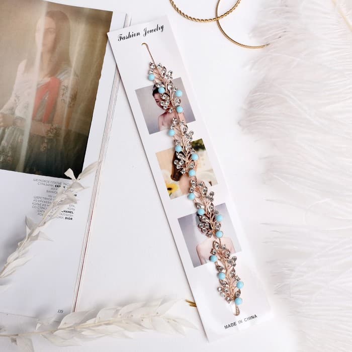 Аксессуар для волос «Моника», на невидимках, цветы с голубыми бусинами, 23 см