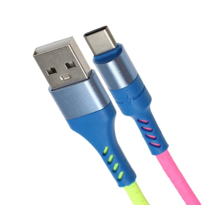 Кабель Luazon, Type-C - USB, 2 A, 1 м, оплётка нейлон, разноцветный