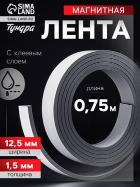 Магнитная лента ТУНДРА, с клеевым слоем, 12.5×1.5 мм, длина 0.75 м