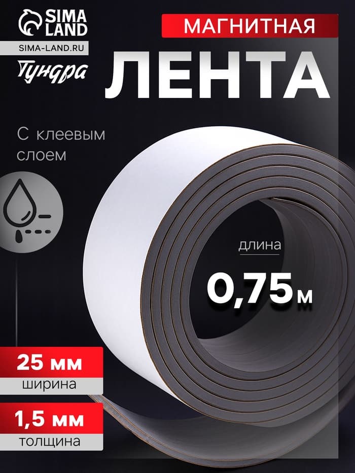 Магнитная лента ТУНДРА, с клеевым слоем, 25×1.5 мм, длина 0.75 м