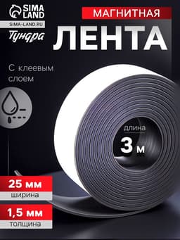 Магнитная лента ТУНДРА, с клеевым слоем, 25×1.5 мм, длина 3 м