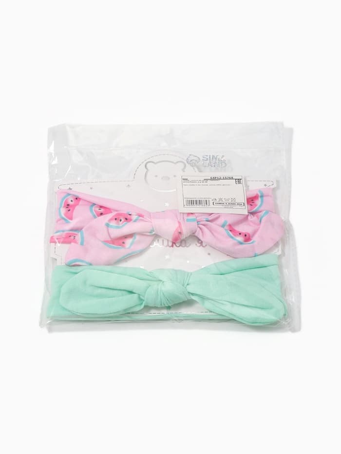 Повязки на голову для девочки «Крошка Я. Арбузик», 2 шт., размер 46-48, розовая, бирюзовая