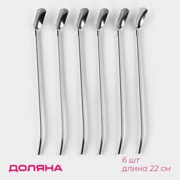 Набор ложек-трубочек барных Доляна, длина 22 см, 6 шт., нержавеющая сталь, серебристый