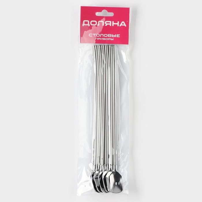 Набор ложек-трубочек барных Доляна, длина 22 см, 6 шт., нержавеющая сталь, серебристый