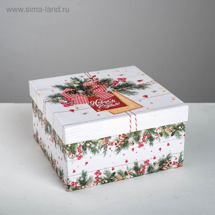 Набор подарочных новогодних коробок 6 в 1 «Деревянный», 10×10×6 - 20×20×11 см