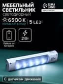Светильник светодиодный с датчиком движения, 5 LED, 2 Вт, от батареек 3хAAA, 6500К, свечение холодное белое