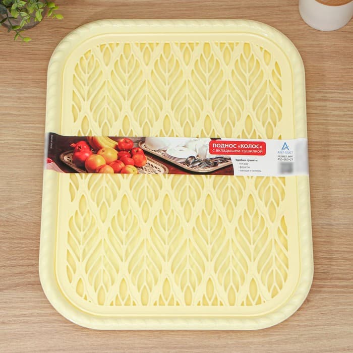Поднос с вкладышем для сушки посуды Альт-Пласт «Колос», пластик, 45.5×36 см, МИКС