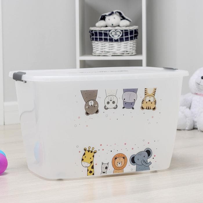 Контейнер для хранения с крышкой детский на колёсиках «Зверята», 56 л, 60×40×36 см, МИКС
