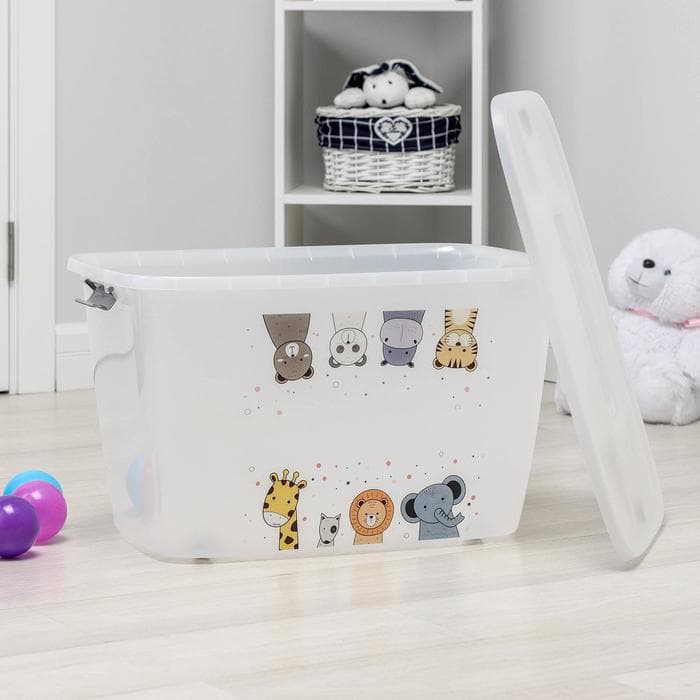 Контейнер для хранения с крышкой детский на колёсиках «Зверята», 56 л, 60×40×36 см, МИКС