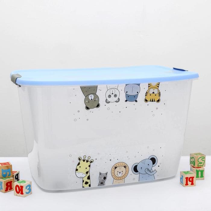 Контейнер для хранения с крышкой детский на колёсиках «Зверята», 56 л, 60×40×36 см, МИКС