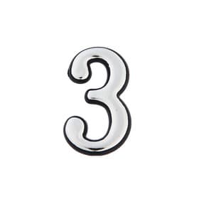 Цифра дверная 3, пластиковая, цвет хром, клеевая основа