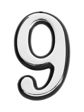 Цифра дверная 9, пластиковая, цвет хром, клеевая основа