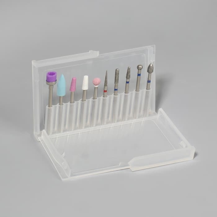 Фрезы для маникюра в пластиковом органайзере, 10 шт.
