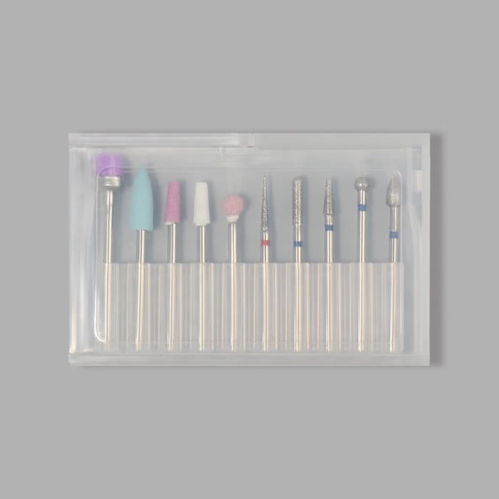 Фрезы для маникюра в пластиковом органайзере, 10 шт.