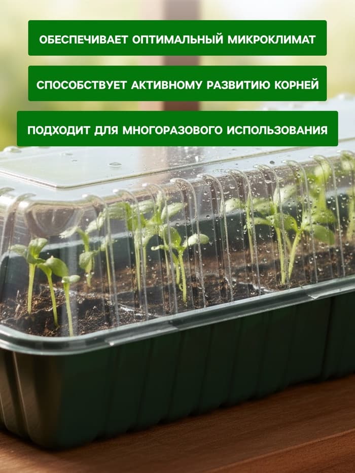 Мини - парник для рассады, 39×17.5×12 см, без вставок, тёмно-зелёный, пластик, Greengo