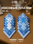 Платки носовые мужские «Этель», 30×30 см, набор 12 шт., голубые, рисунок МИКС, хлопок 100%