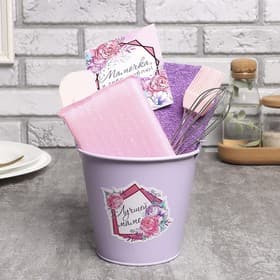 Кухонный набор «Доляна. Лучшей маме»: полотенце, кухонная лопатка, кисть, венчик, губка