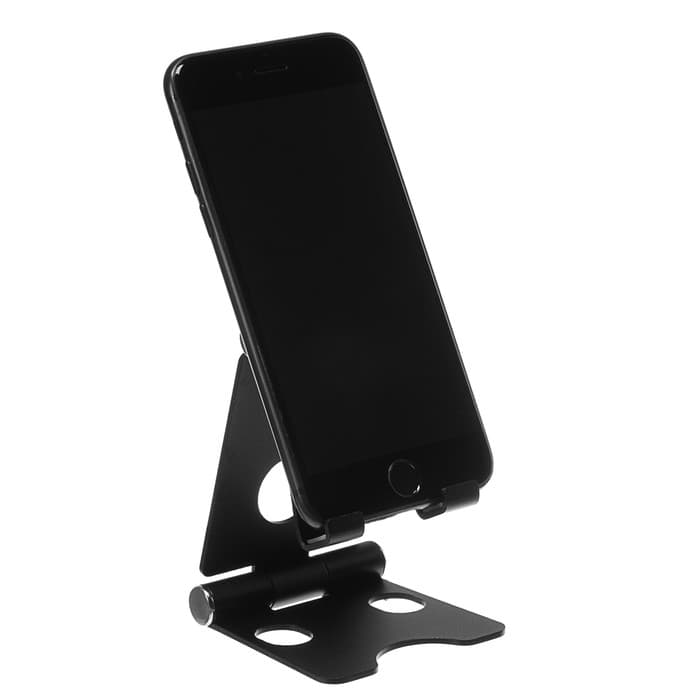 Подставка для телефона, регулятор наклона, разъём для провода, металлическая, чёрная
