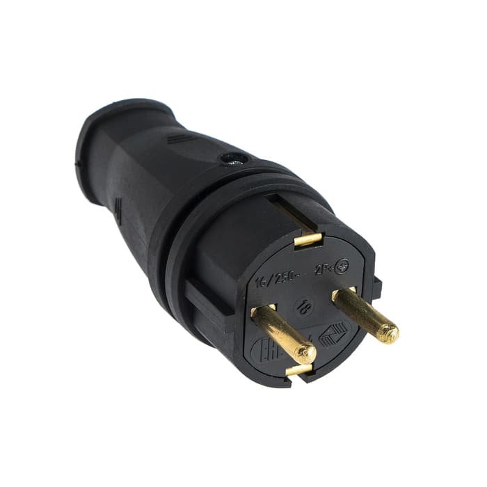 Вилка переносная В16-001, 16 А, 250 В, IP44, с заземлением, каучук, чёрная