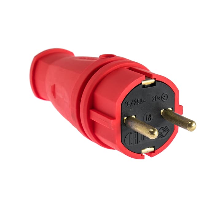 Вилка переносная В16-001, 16 А, 250 В, IP44, с заземлением, каучук, красная