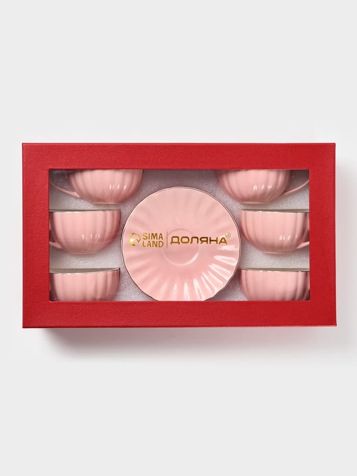 Сервиз чайный Доляна «Вивьен», 12 предметов: 6 чашек 200 мл, 6 блюдец d=15 см, фарфор, розовый