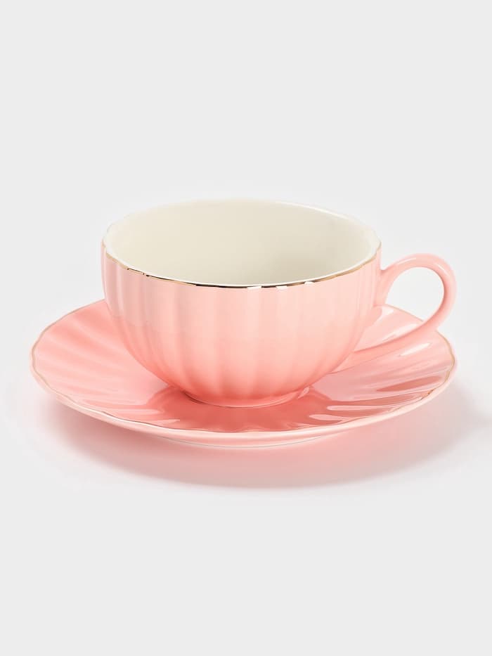 Сервиз чайный Доляна «Вивьен», 12 предметов: 6 чашек 200 мл, 6 блюдец d=15 см, фарфор, розовый