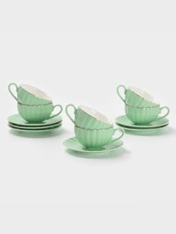 Сервиз чайный Доляна «Вивьен», 12 предметов: 6 чашек 200 мл, 6 блюдец d=15 см, фарфор, зелёный