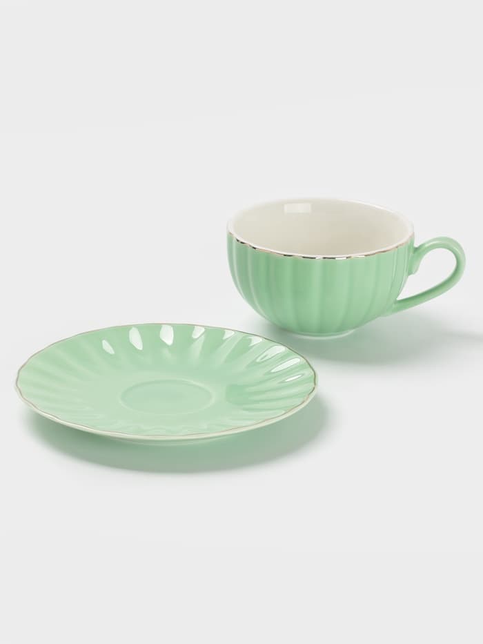 Сервиз чайный Доляна «Вивьен», 12 предметов: 6 чашек 200 мл, 6 блюдец d=15 см, фарфор, зелёный