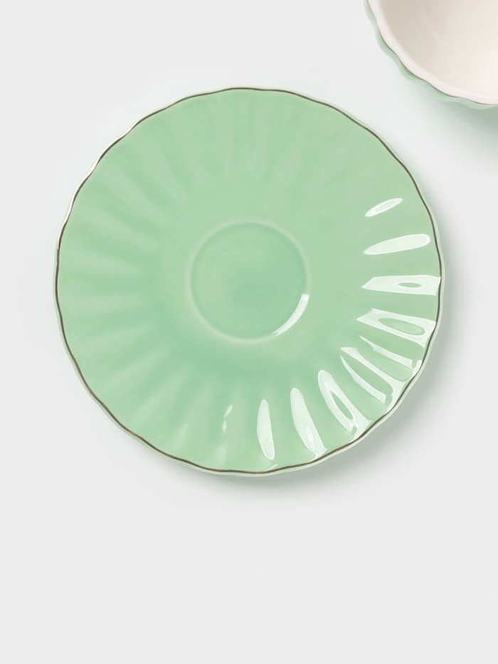 Сервиз чайный Доляна «Вивьен», 12 предметов: 6 чашек 200 мл, 6 блюдец d=15 см, фарфор, зелёный